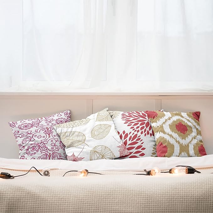Ambesonne Vintage Throw Pillow Cushion Case Pack of 4, Bohemian Ornamental Leaves Dahlia Pattern Geometric Art Curlicue Motif, Modern Accent Double-Sided Digital Printing, 20", Dark Pink and Camel