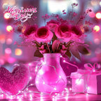5 Pack Fairy Lights Battery Operated, 7 Feet 20 Led String Lights with Timer, Waterproof Firefly Lights on Silver Wire for Home Party Wedding Christmas Decorations, 6 Hours on/18 Hours Off, Pink