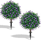 Artificial Purple Flower Boxwood Topiary Ball Trees,2 Set of 16'' UV Resistant Fake Evergreen Shrubs Bushes Plants with Ground Spike, Fake Plants for Outdoor Indoor Front Porch Garden