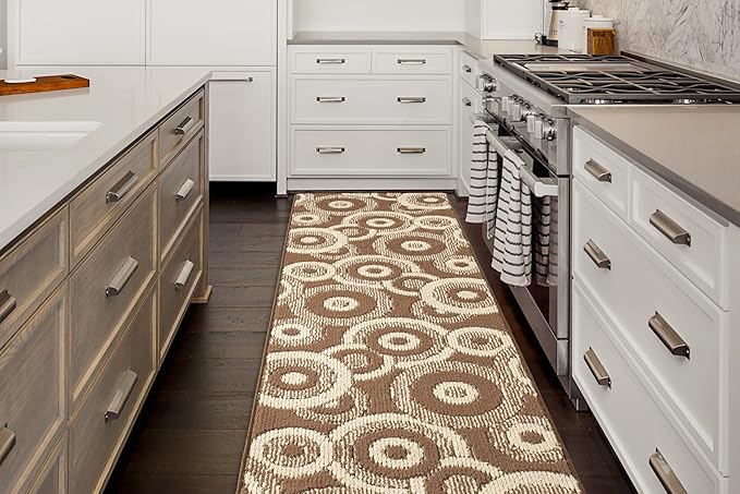 Custom Length Cut to Size Modern Farmhouse Carpet Runner Rug for Hallways, Non Slip Rubber Backed, 31 inch Wide X Customized Length, Geo Brown, 31 inch X 4 feet, Doormat Size
