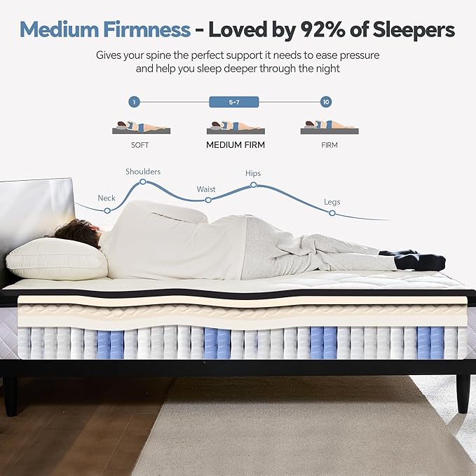 King Size Mattress in a Box, 12 Inch Hybrid Mattress with Individual Pocket Spring & Memory Foam, Soft, Motion Isolation, Medium Firm Comfort for Pressure Relief, CertiPUR-US Certified