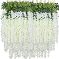 Artificial Wisteria Hanging Flowers Fake Wisteria Flower Garland Silk Vines Rattan Decor for Home Wedding Arch Wall Garden Greenery Bedroom Outdoor Office Party Decoration (24, White)