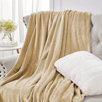 Walensee Fleece Blanket Plush Throw Fuzzy Lightweight (Queen Size 90x90 Tan Camel/Taupe) Super Soft Microfiber Flannel Blankets for Couch, Bed, Sofa Ultra Luxurious Warm and Cozy for All Seasons