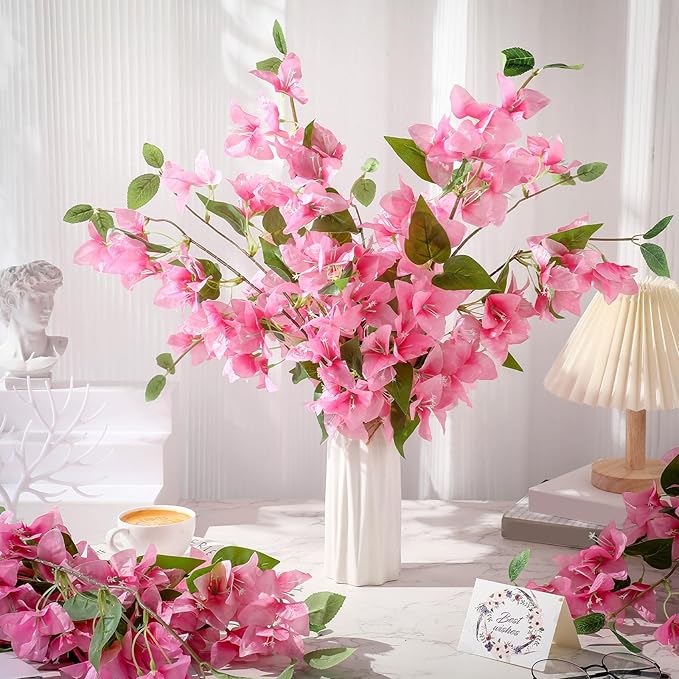 30 Pcs Artificial Faux Bougainvillea Fake Flower Silk Bougainvillea Branches UV Resistant Outdoor Indoor Decoration for Wedding Home Centerpieces Outside Decor (Pink)