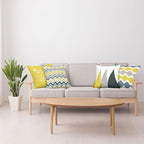 Ambesonne Modern Throw Pillow Cushion Case Pack of 4, Geometric Style Pattern of Triangles Zigzags Love Home Phrase Print, Modern Accent Double-Sided Digital Printing, 24", Yellow Slate Blue and Tan