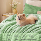 BEDELITE Fleece King Comforter Set -Super Soft & Warm Fluffy Green Bedding, Luxury Fuzzy Heavy Bed Set for Winter with 2 Pillow Cases