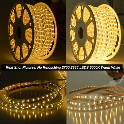 150ft Flat Outdoor Rope Lights Waterproof: 110V Cool Warm White LED Strip Light - Cuttable Connectable Lights for Deck Patio Stairs Backyards Commercial Decor Lighting, Not Tube Rope