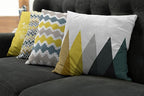Ambesonne Modern Throw Pillow Cushion Case Pack of 4, Geometric Style Pattern of Triangles Zigzags Love Home Phrase Print, Modern Accent Double-Sided Digital Printing, 24", Yellow Slate Blue and Tan