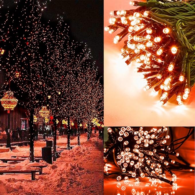 Twinkle Star, 200 LED Indoor Outdoor String Light 66 ft for 8 Modes Waterproof for Indoor Outdoor Christmas Tree Wedding Party Bedroom Orange