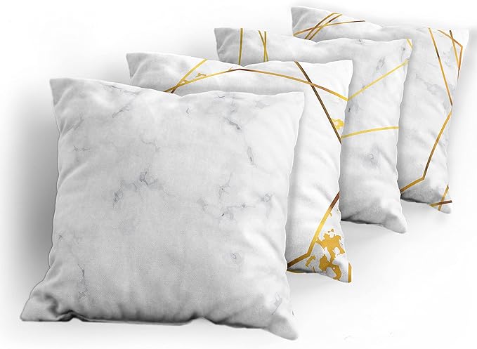 Ambesonne Marble Throw Pillow Cushion Case Pack of 4, Modern Design Illustration of Geometric Golden Yellow Tone Lines Shapes, Modern Accent Double-Sided Digital Printing, 24", Grey Mustard