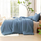Litanika Full Size Comforter Sets Grayish Blue, 3 Pieces Lightweight Solid Bedding Comforter Set, All Season Fluffy Bed Set (79x90In Comforter & 2 Pillowcases)