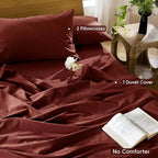 MooMee Bedding Duvet Cover Set 100% Washed Cotton Linen Like Textured Breathable Durable Soft Comfy (Solid Fired Brick Red, Cal King 104"x98")