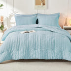 HYMOKEGE Lake Blue Full Size Comforter Sets Seersucker 7 Pieces, All Season Luxury Bed in a Bag for Bedroom, Bedding Set with Comforters, Sheets, Pillowcases & Shams