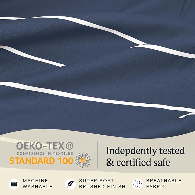 LuxClub 4 PC Queen Size Sheet Set Bed Sheets, Breathable Luxury Deep Pockets Wrinkle Free Cooling Sheets Machine Washable Hotel Bedding (Queen, Striped Navy)