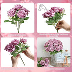 Purple Roses Artificial Flowers - 8 Bundles Fake Silk Rose Flower Realistic Faux Florals Bulk for Wedding Bridal Party Baby Shower Event Home Arrangements Centerpieces Decor (Dusty Purple)