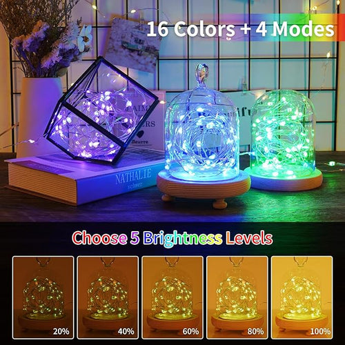 66ft 200LED Fairy Lights Battery Operated, 4 Pack 16.5ft 16 Color Changing String Light with Remote Timer, RGB Waterproof Twinkle Lights for Indoor Outdoor Room Garden Yard Gift Party Christmas Décor