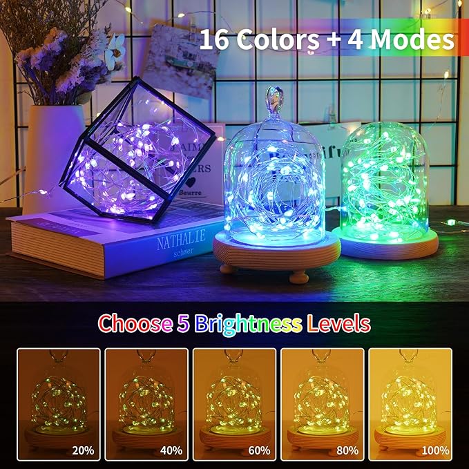 33ft 100LED Fairy Lights Battery Operated, 2 Pack 16.5ft 16 Color Changing String Lights with Remote Timer, RGB Waterproof Twinkle Lights for Indoor Outdoor Room Garden Yard Gift Party Christmas Decor