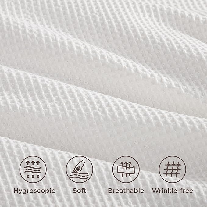 Bedsure 100% Cotton Duvet Cover Queen Size with Fitted Sheet - 4 Pieces Coconut White Waffle Weave Bedding Set, GentleSoft™ and Breathable, Includes 1 Duvet Cover 90x90, 1 Fitted Sheet, 2 Pillow Shams