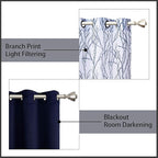 BONZER Mix and Match Curtains - 2 Pieces Branch Print Sheer Curtains and 2 Pieces Blackout Curtains for Bedroom Living Room Grommet Window Drapes, 37x63 Inch/Panel, Indigo, Set of 4 Panels