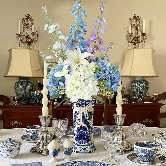 4PCS White/Cream Hydrangea Artificial Flowers, 21" Lifelike Latex Silk Real Touch Faux Hydrangea Flowers, Artificial Hydrangeas Bouquet for Wedding Centerpieces Tables Party Home