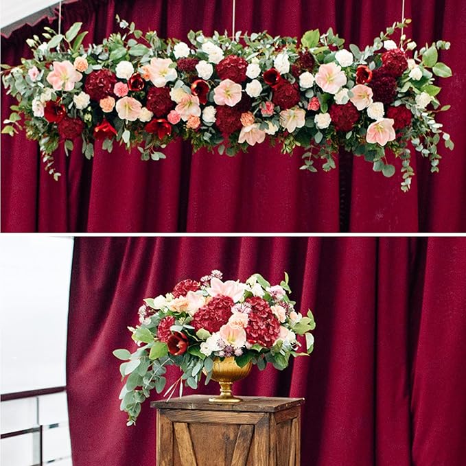 Auihiay 64PCS Burgundy Hydrangea Artificial Flowers, Silk Hydrangea Heads with Stems, Fake Flowers for DIY Wedding Centerpiece, Home, Party, Baby Shower, Garden Decoration (Burgundy)