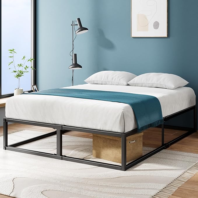 Zinus Joseph 14 Inch Platform Bed Frame, Wood Slat Support, No Box Spring Needed, Eco Friendly WonderBox(TM) Packaging, Easy Assembly, Black, Queen