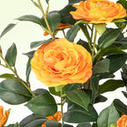 Artificial Camellia Tree, 3FT Faux Camellia Plant in Pot with Orange Flowers for Spring Home Front Door Outdoor Indoor Decoration