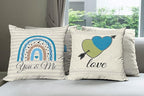 Ambesonne Romantic Throw Pillow Cushion Case Pack of 4, Love Hearts Arrow You and Me Be My Valentine Hugs Kisses Lettering, Modern Accent Double-Sided Digital Printing, 18", Ivory Blue and Olive Green