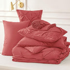 Bedsure Twin Comforter Set Coral Red - Bed in a Bag Twin Size Bedding 5 Pieces, GentleSoft™ Pintuck Bed Set Gift for Family, Pinch Pleat Coral Red Comforter with Sheets, Pillowcase & Sham