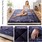 MAXYOYO Japanese Moon and Star Full Size Futon Mattress, Blue, Plush, 54"W x 80"L x 4"H, Foldable, Breathable, Reinforced Support, Moon and Star Pattern, Bedroom, Floor, Guest Room, Tent, Teepee