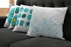 Ambesonne Floral Throw Pillow Cushion Case Pack of 4, Modern Design Flowers in Aquatic Color Palette Cold Toned Leaves Print, Modern Accent Double-Sided Digital Printing, 20", White Turquoise