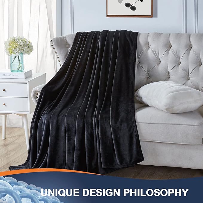 Walensee Fleece Blanket Plush Throw Fuzzy Lightweight (Queen Size 90x90 Black) Super Soft Microfiber Flannel Blankets for Couch, Bed, Sofa Ultra Luxurious Warm and Cozy for All Seasons