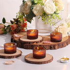 30Pcs Ribbed Amber Votive Candle Holders for Table Centerpiece, Amber Tea Light Candle Holders with 32pcs Tea Light Candles for Wedding Decor, Home Decor and Party Decor