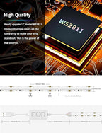 PAUTIX RGB Smart IC COB LED Strip Light USB 5V 6.56ft/2m,Work with Alexa/Google Assistant,Color Chasing UL-Listed Multicolor Flexible Tape LED Strip Light,for Cabinet,TV,Bedroom,Party DIY Decoration