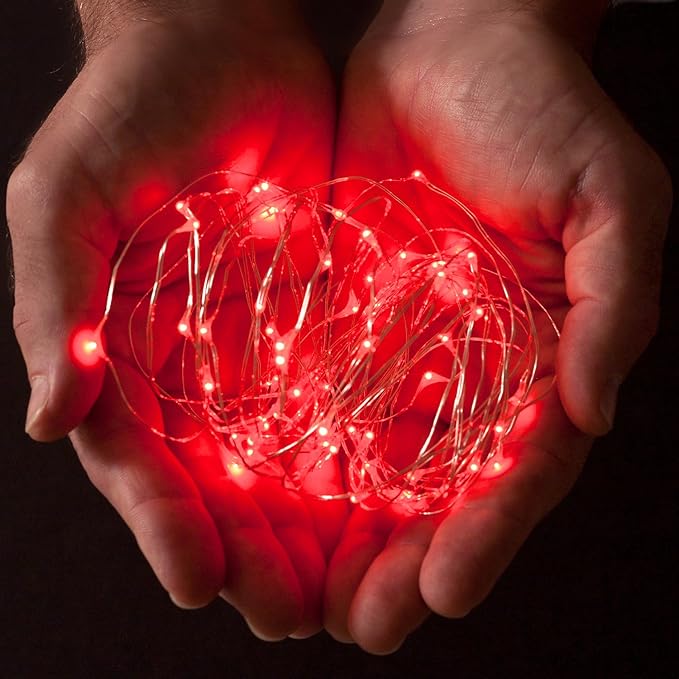 30 LEDs Red Color String Lights Silver Wire Indoor and Outdoor 9.5 Feet Firefly Starry Fairy Lights Battery Powered for DIY, Christmas, Holidays, Party, Bedroom and Centerpieces