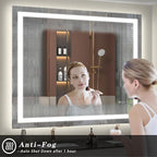 40 x 36 LED Bathroom Mirror for Wall, Lighted Vanity Mirror, Dimmable, Anti-Fog, Shatter-Proof, ETL Listed (Front Lights + Backlit)