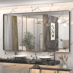 66x36 Inch Bronze Bathroom Mirror, Brushed Bronze Metal Frame Mirrors for Wall, Rounded Rectangle Bronze Mirror for Vanity,Farmhouse, Bedroom, Anti-Rust (Horizontal/Vertical)