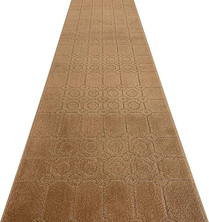 Custom Size Modern Abstract Floor Carpet Runner Rug for Hallways, Slip Resistant Latex Rubber Backed, 31 inch Wide X Customized Length, Art Gold Tan, 31 inch X 12 feet