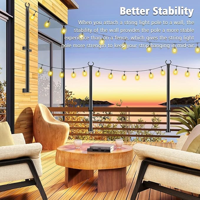 4 Pack 5Ft String Light Poles,Outside String Lights,Outdoor Light Poles,Metal Poles Stand for Patio,Backyard,Deck