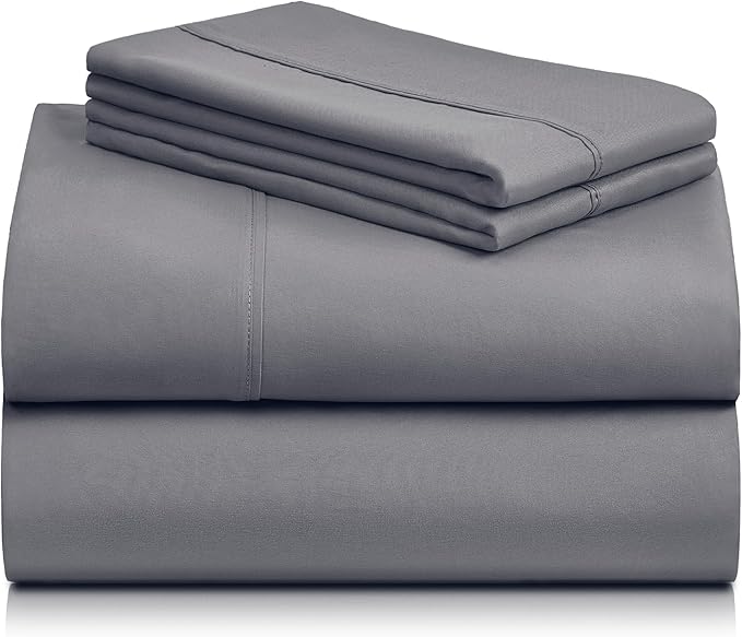 LuxClub Twin XL Sheets - Soft Kids Twin Bed Sheets for Boys and Girls, 3 PC Deep Pockets Wrinkle Free Kids Fitted Sheets Machine Washable Hotel Bedding Silky Soft- Light Grey Twin XL