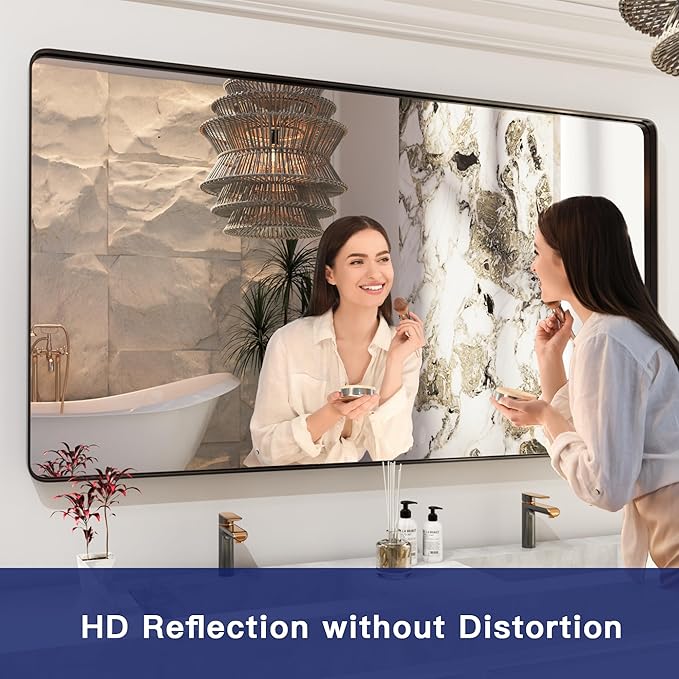 ISKM Black Framed Mirror for Wall 84"x 32", Large Bathroom Mirror Anti-Rust, Tempered Glass, Rounded Rectangle Mirror(Horizontal/Vertical)