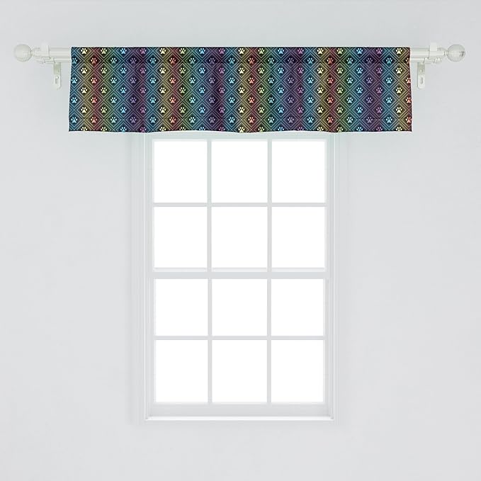 Ambesonne Dog Lover Window Valance Pack of 2, Paw Print Pattern Diamond Shaped Rhombus Shapes Design Geometric Arrangement, Rod Pocket Curtain Valances for Kitchen Bedroom, 42" X 12", Petrol Blue
