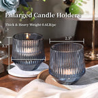 12 Pcs Large Blue Votive Candle Holders- 3.15"×3.15" Ribbed Blue Candle Holders, Blue Tea Lights Candle Holders for Dusty Blue Wedding Decor, Bridal Shower Decorations, Blue Centerpieces for Tables