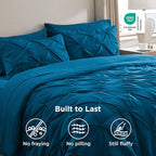 Bedsure Twin Comforter Set Teal - Bed in a Bag Twin Size Bedding 5 Pieces, GentleSoft™ Pintuck Bed Set Gift for Family, Pinch Pleat Teal Comforter with Sheets, Pillowcase & Sham