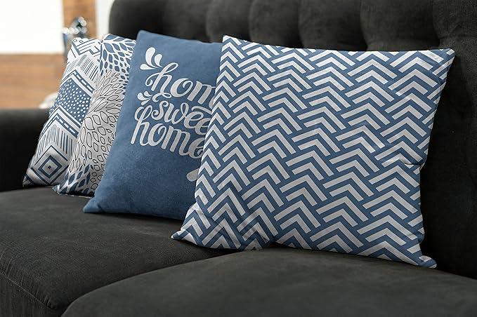 Ambesonne Geometric Throw Pillow Cushion Case Pack of 4, Home Phrase Minimal Zigzag Squama Dahlia Flower Petals Chevron Tribal, Modern Accent Double-Sided Digital Printing, 20", Slate Blue and White