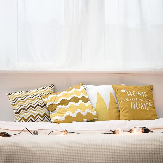 Ambesonne Modern Throw Pillow Cushion Case Pack of 4, Geometric Style Pattern of Triangles Zigzags Love Home Phrase Print, Modern Accent Double-Sided Digital Printing, 20", Pale Orange Amber and White