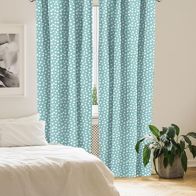 Ambesonne Turquoise Window Curtains, Retro Vintage 60s 50s Inspired Geometric Polka Dots Romantic Art Print, Lightweight Decor 2-Panel Set with Rod Pocket, Pair of - 28" x 95", White and Blue