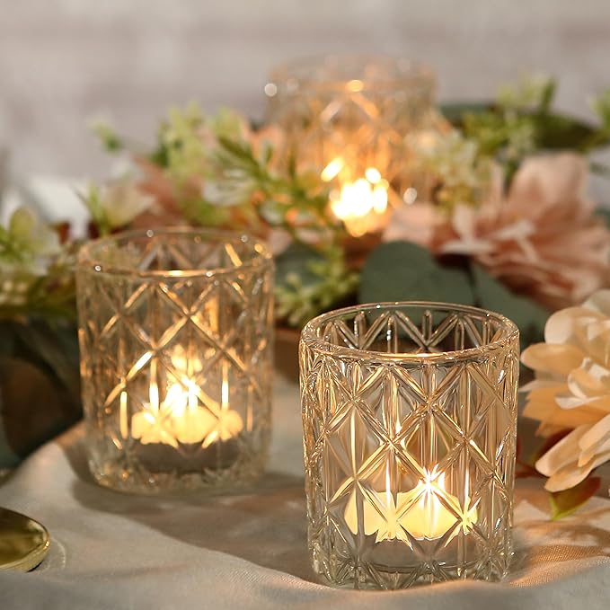 24pcs Clear Votive Candle Holders 2x2.5inch - Glass Candle Holder in Bulk for Table Wedding Centerpieces, Tea Lights Candle Holder for Wedding Party Holiday Decor (Clear,24)