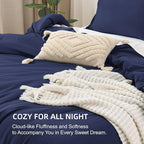 Litanika Comforters Navy Blue Oversized Queen Size, 3 Pieces Lightweight Solid Bedding Set & Collections, All Season Fluffy Bed Set (98x98In Comforter & 2 Pillowcases)