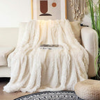 Tuddrom Decorative Extra Soft Faux Fur Blanket Twin Size 70" x 78",Solid Reversible Fuzzy Fluffy Cozy Plush Blanket for Couch Sofa Bed,Cream White